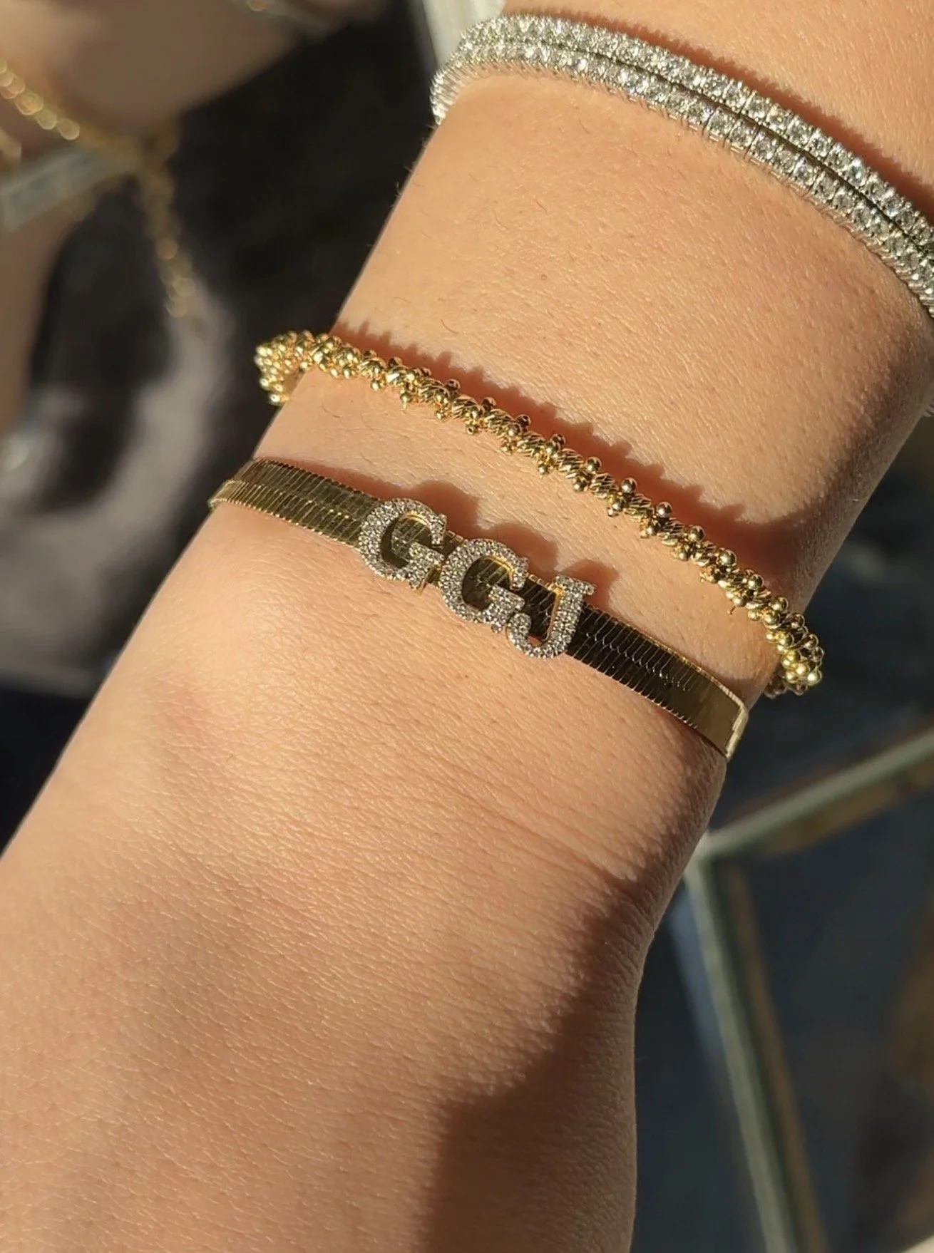 GOLDEN GLIDE HERRINGBONE BRACELET THICK