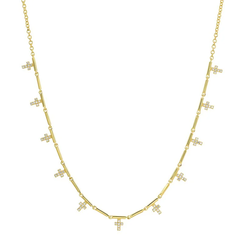DANGLING  DIAMOND CROSS NECKLACE