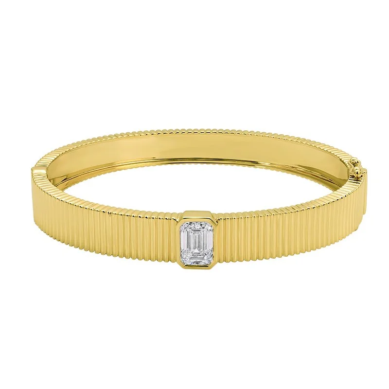 WIDE FLUTED BANGLE EMERALD