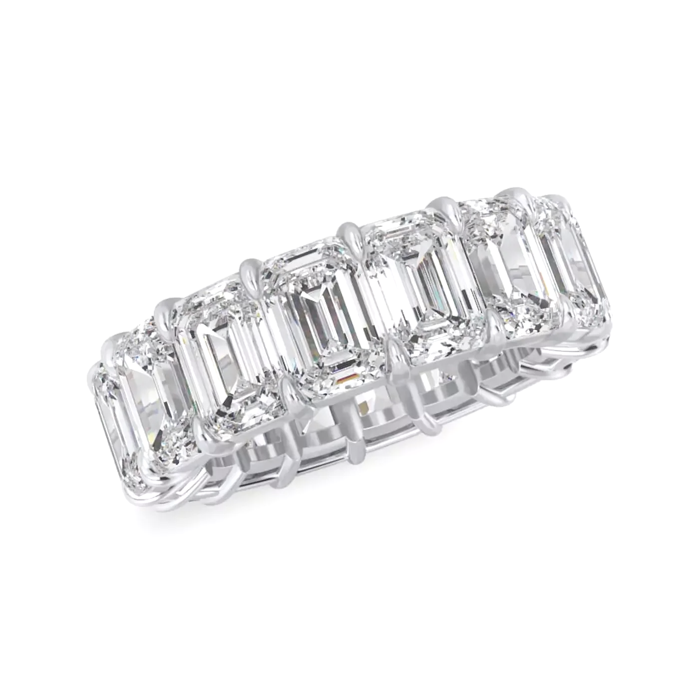 Platinum eternity band with baguette and round diamonds.