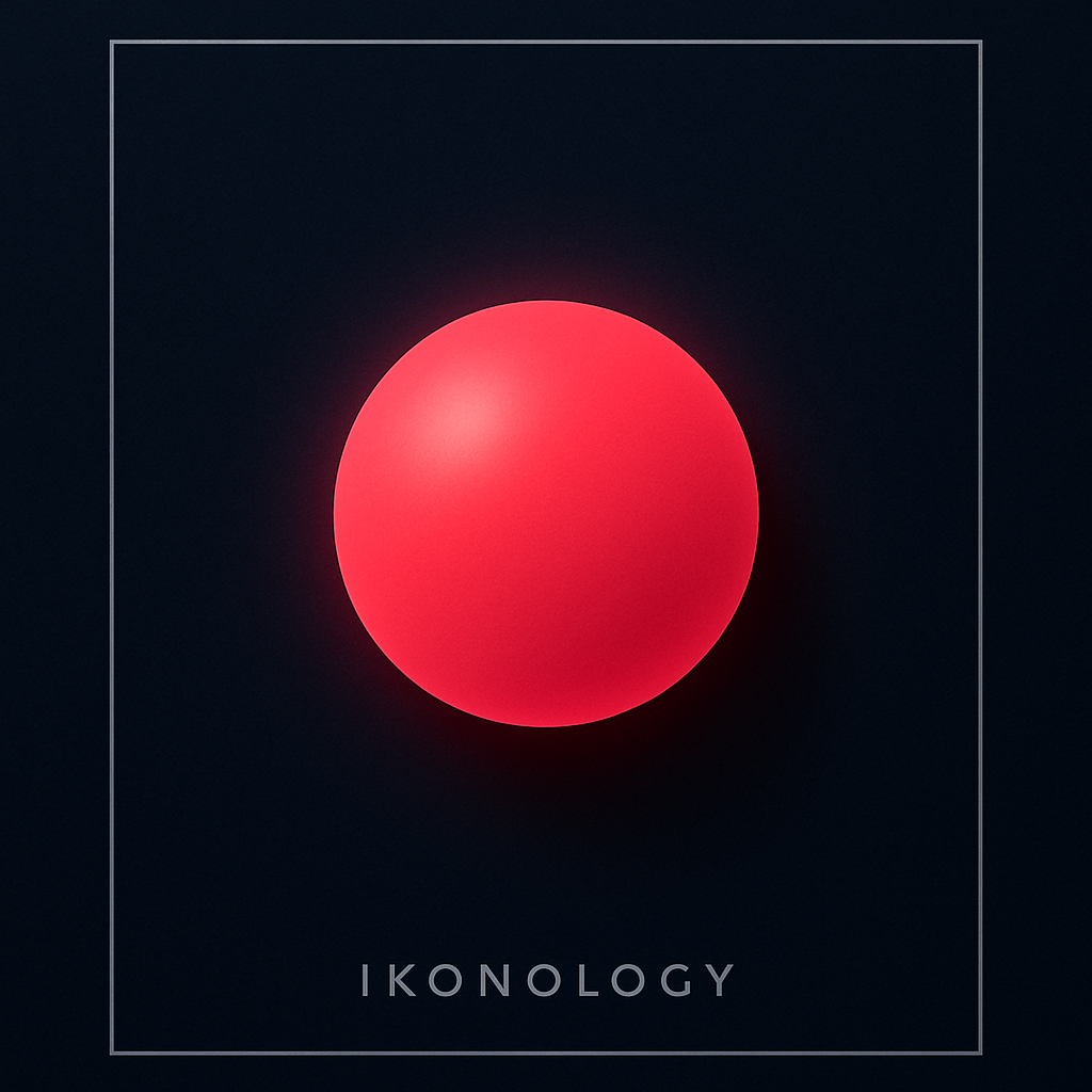 An album cover with a large, glowing red sphere in the center and the text "IKONOLOGY" below it.