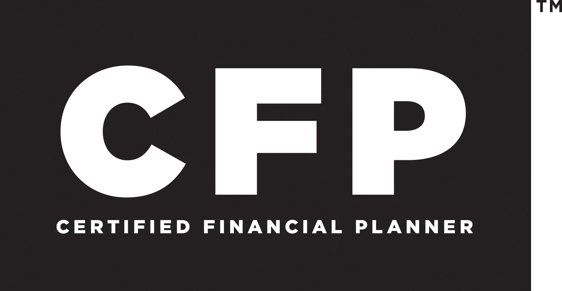 Logo for Certified Financial Planner, with large white letters 'CFP' and smaller white text 'Certified Financial Planner' on a black background.