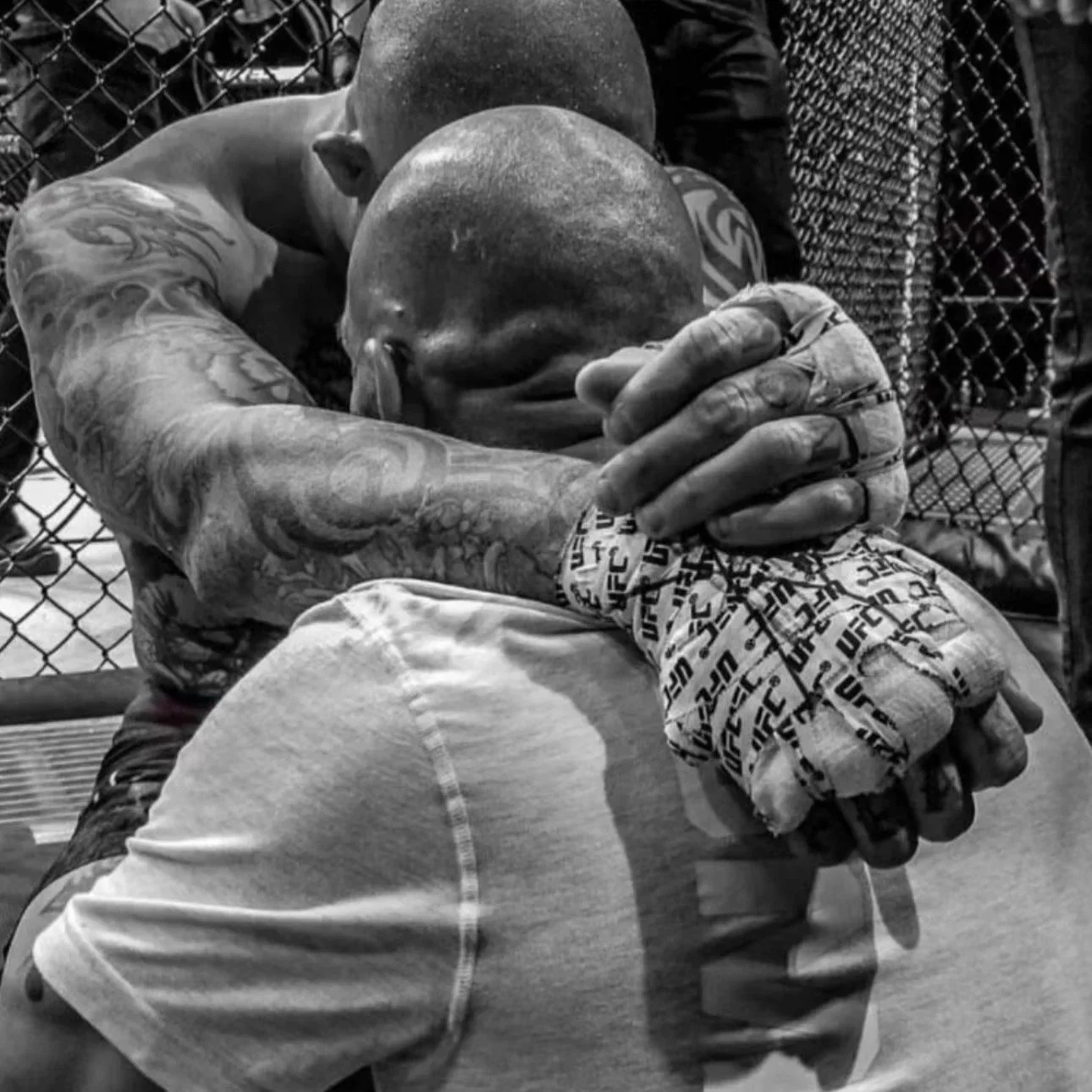 Coach Marc Montoya and UFC fighter Anthony “Lionheart” Smith cage-side at the UFC.