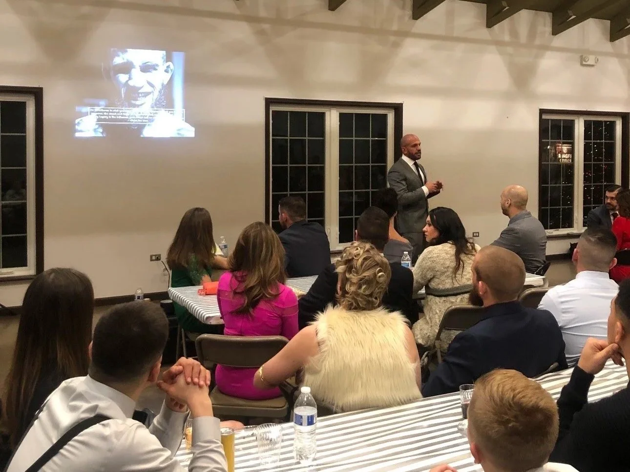 Coach Marc Montoya addressing the crowd at the Factory X Decade Party, January 2020.