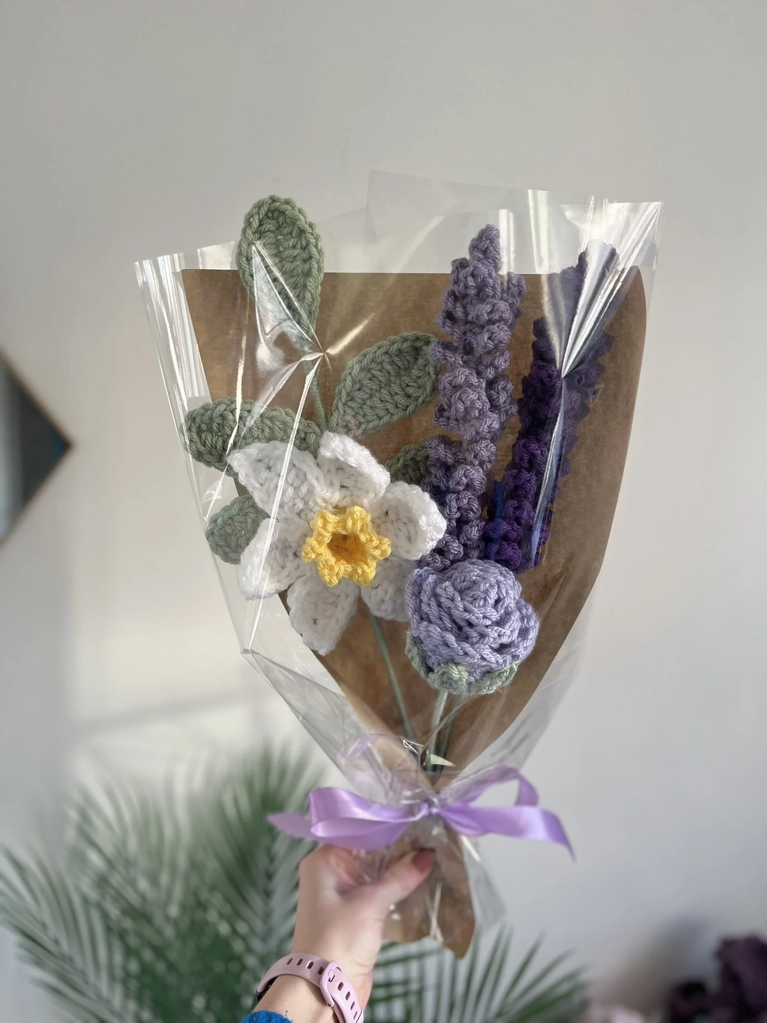 Wrapped Flower Bouquet: Purple White Mix
