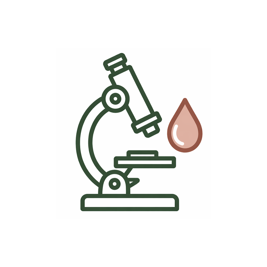Illustration of a microscope with a drop of liquid nearby.