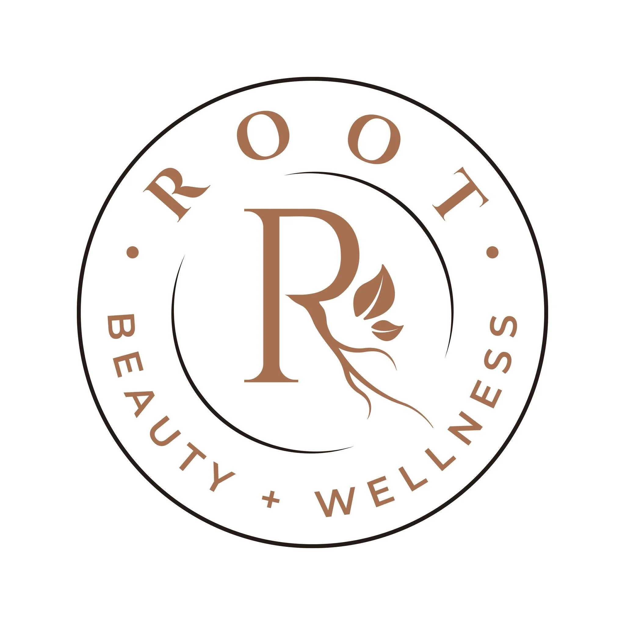 Close-up of a circular logo with the word 'GROOM' in brown, elegant font arranged around the top of the circle, and a stylized silhouette of a dog's head and face, also in brown, in the center.