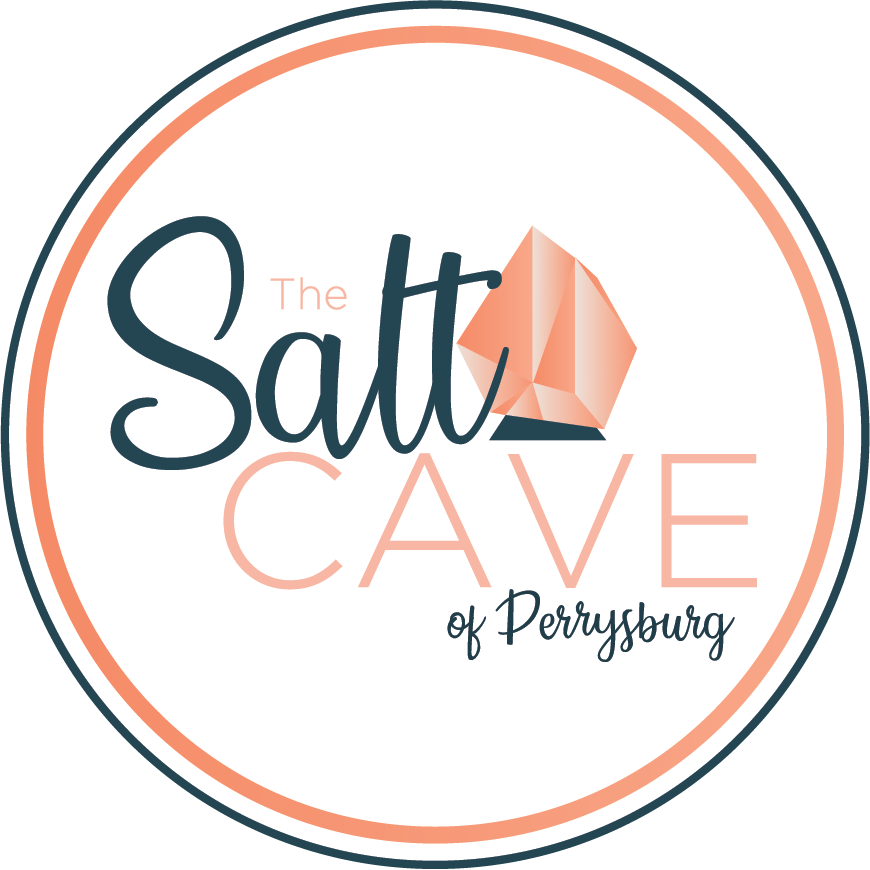 Logo for The Salt Cave of Perrysburg featuring a geometric salt crystal and colorful text.
