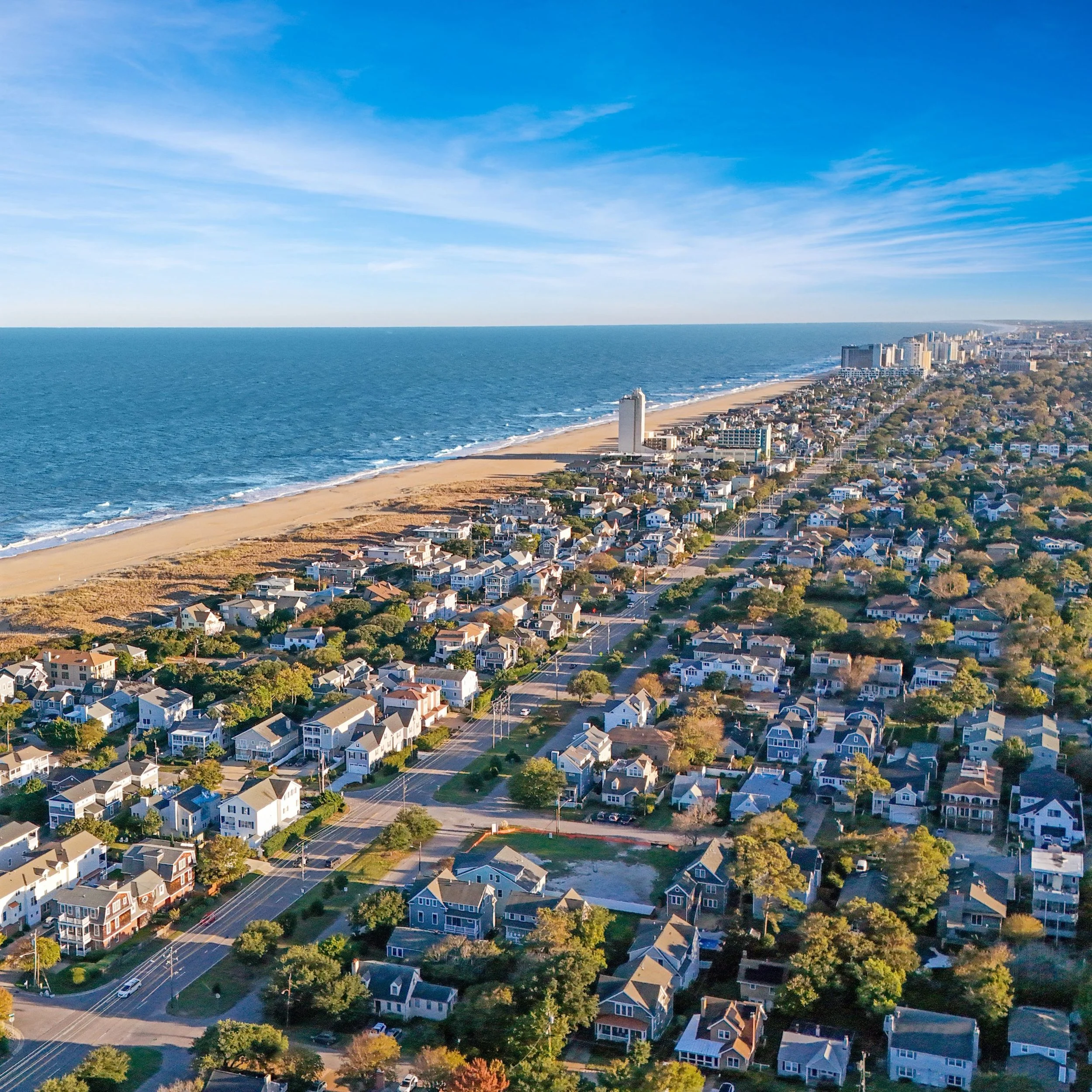 Aerial view of the North End of Virginia Beach, Fat Cat pool cleaning service area