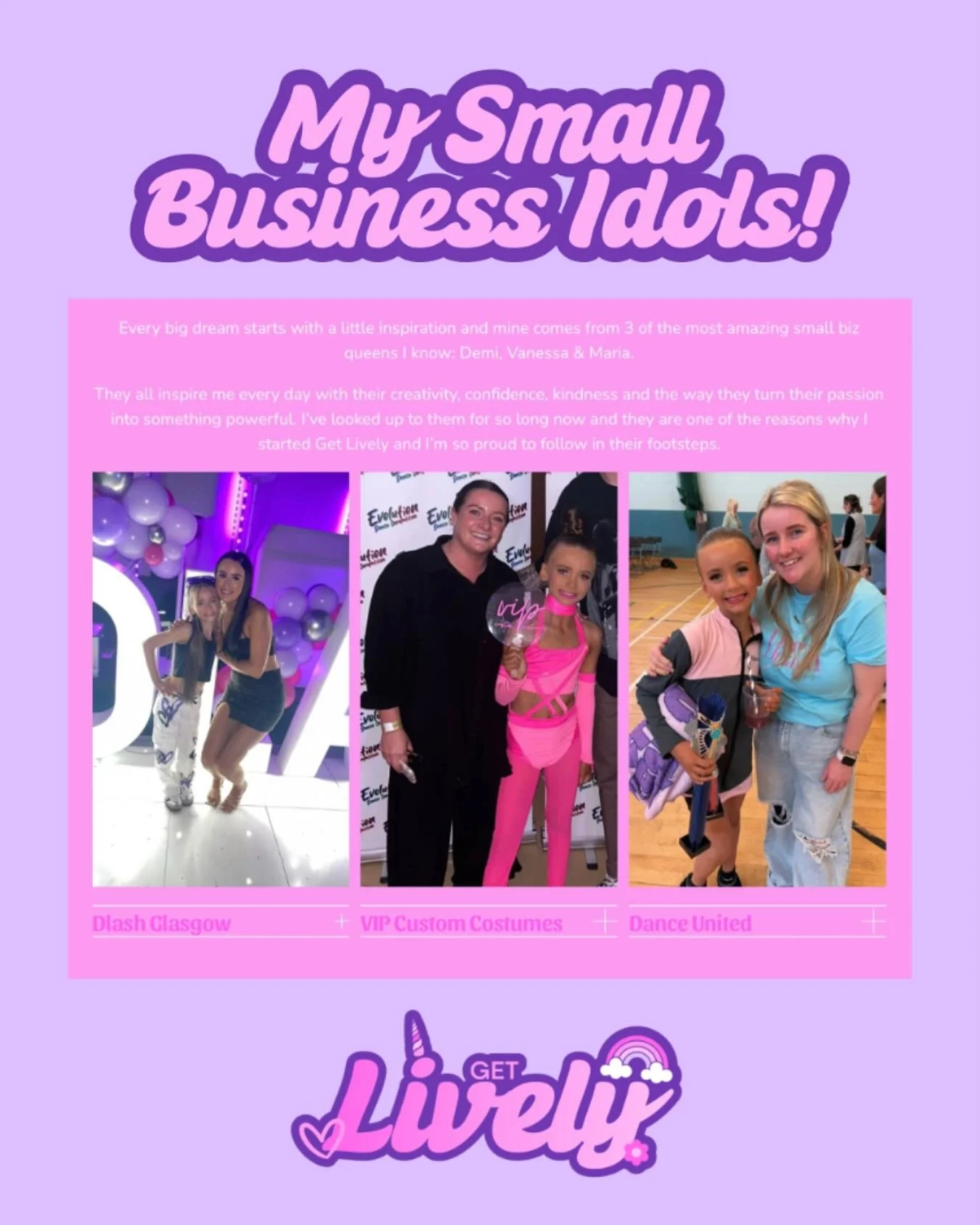 My Small Biz Idols! 🌟

Every OG boss girl has people who they look up to.. and on my brand new website I&rsquo;ve shared who inspires me the MOST.. my small business idols Demi, Vanessa &amp; Maria 🥹🩷💜

~ @dlashglasgow 
~ @vip.customcostumes 
~ @