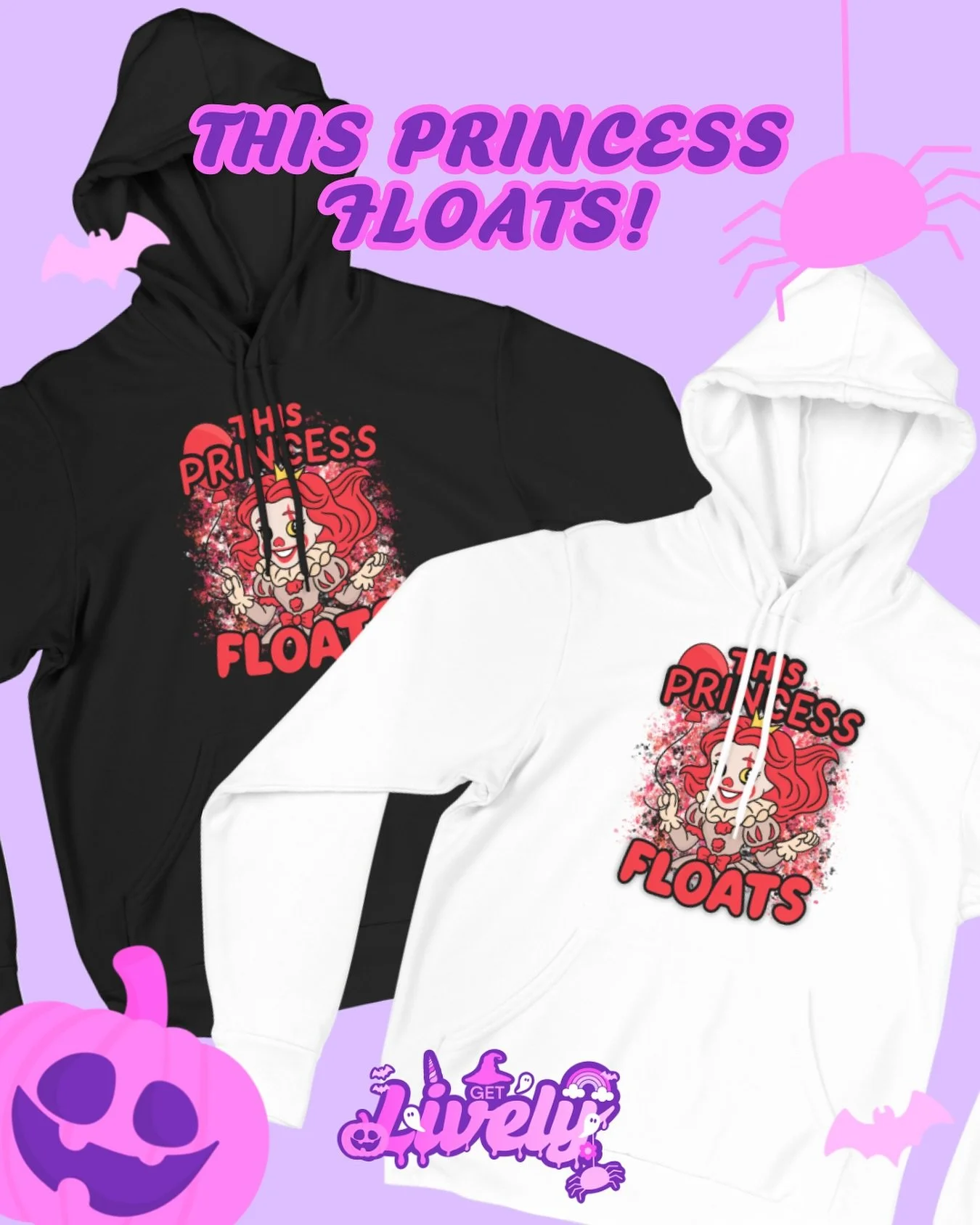 THIS PRINCESS FLOATS! 🎈👑

The spooky slay is REAL my brand new design is now available on hoodies, joggies, T-shirts, blankets, glasses &amp; MORE! 🎃💖

She&rsquo;s cute. She&rsquo;s creepy. She&rsquo;s LIVELY. 👻✨

🩷 Like, save &amp; share this 