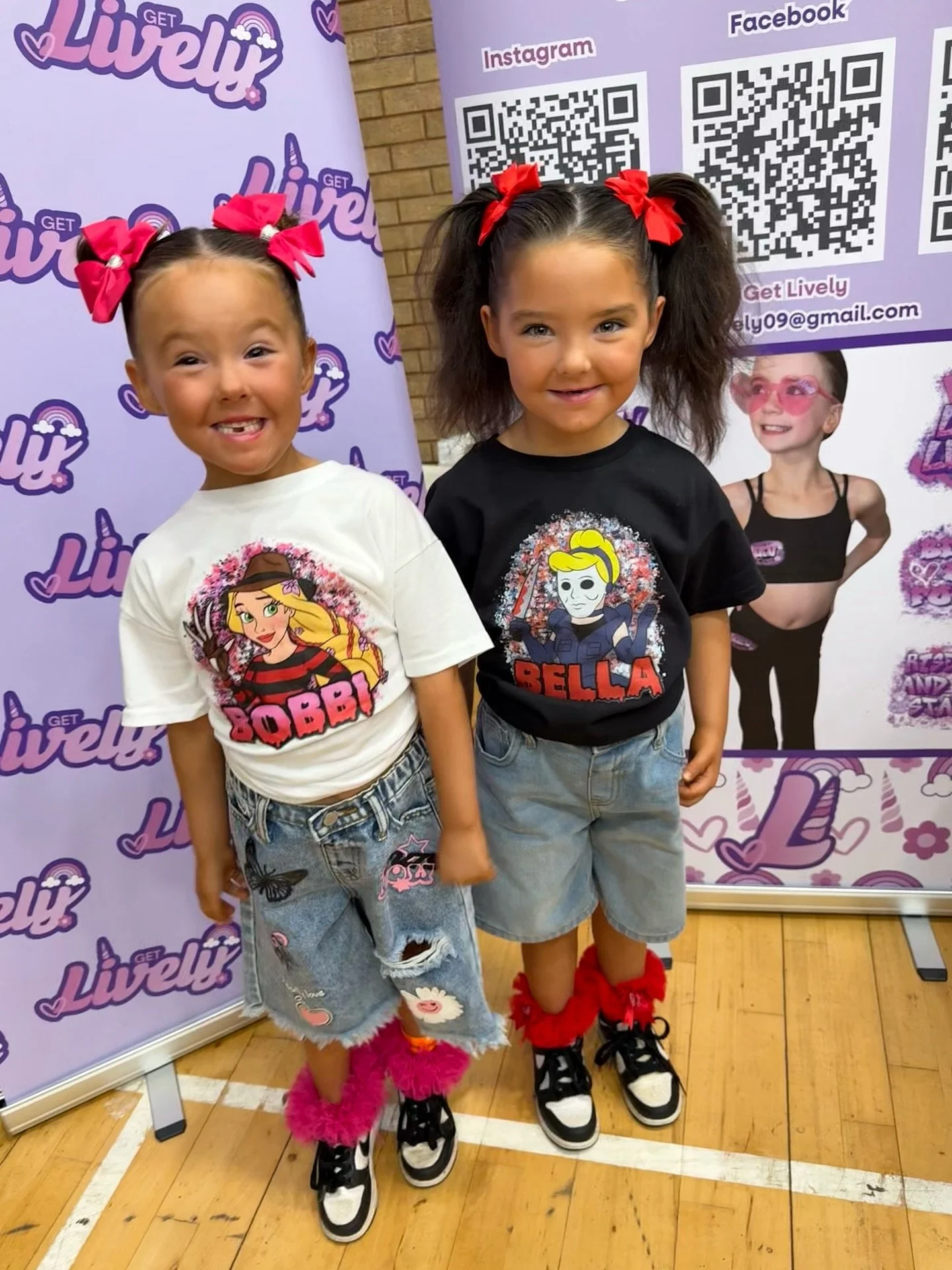 Hallow-Queens Incoming! 🎃💖
~ @bobbi_bella_dancebeat_ 
~ @tiny_twin_dancers 

How amazing do Bobbi &amp; Bella look in their completely custom, OOAK Halloween x Princess mashup tees?! 👑✨

Every detail was digitally drawn and created from scratch a 