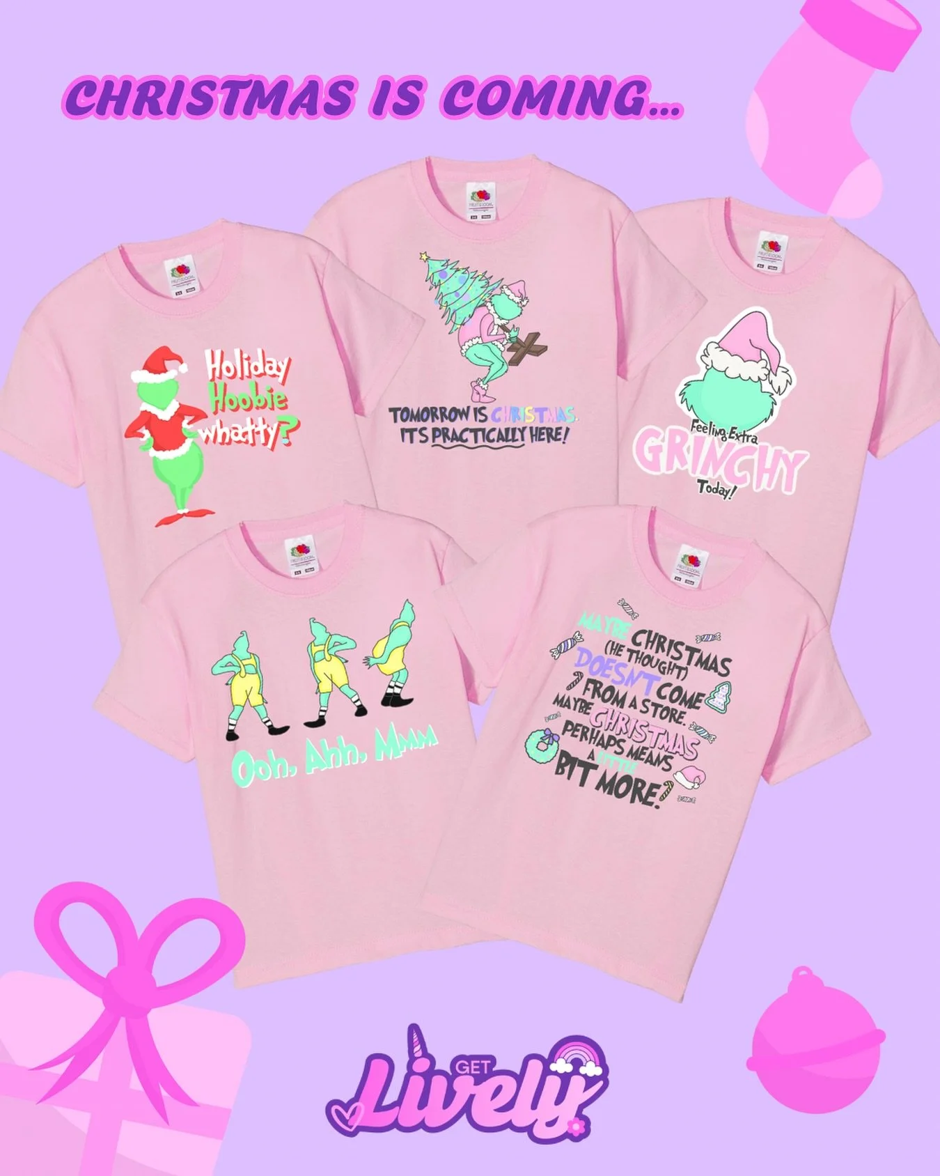 The Christmas countdown is officially ON&hellip; and Get Lively is already bringing all the festive vibes! 💖🎄

(Ps sorry but not sorry 🤣🩷)

Say hello to the start of my Christmas collection with some of last years fave designs 🎅💜

From cheeky q