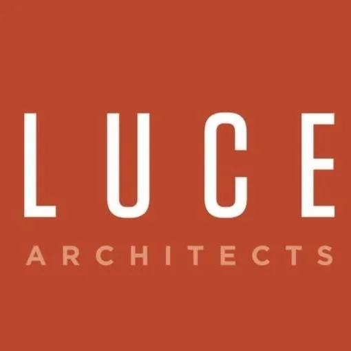 Luce Architects with white text on a reddish-brown background.