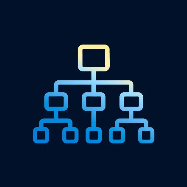 Diagram of a hierarchical structure in shades of blue on a dark background.