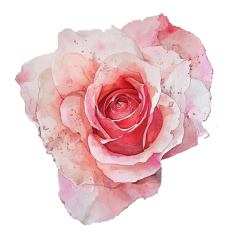 Watercolor-style illustration of a pink rose with soft, blended colors.