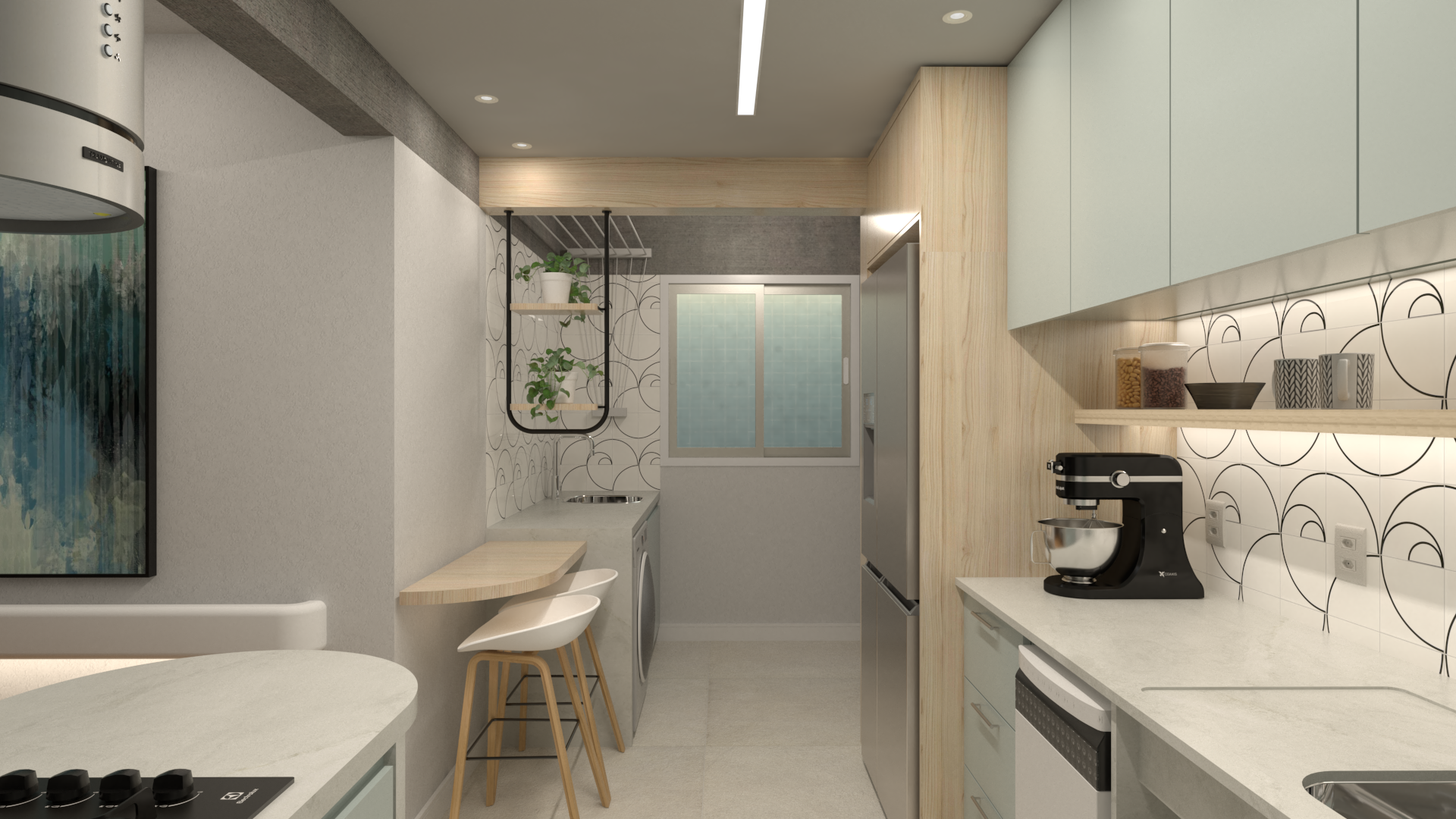 Cozinha e lavanderia integradas