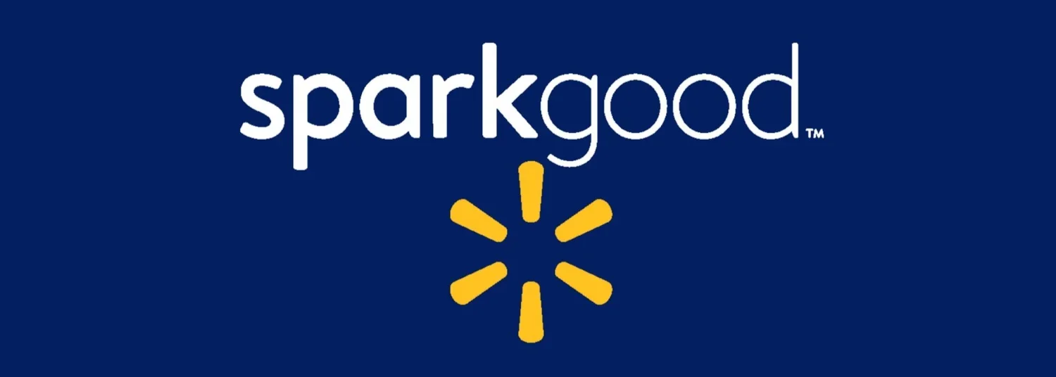 The SparkGood logo on a dark blue background, featuring the word 'sparkgood' in lowercase white letters and a yellow stylized spark symbol below