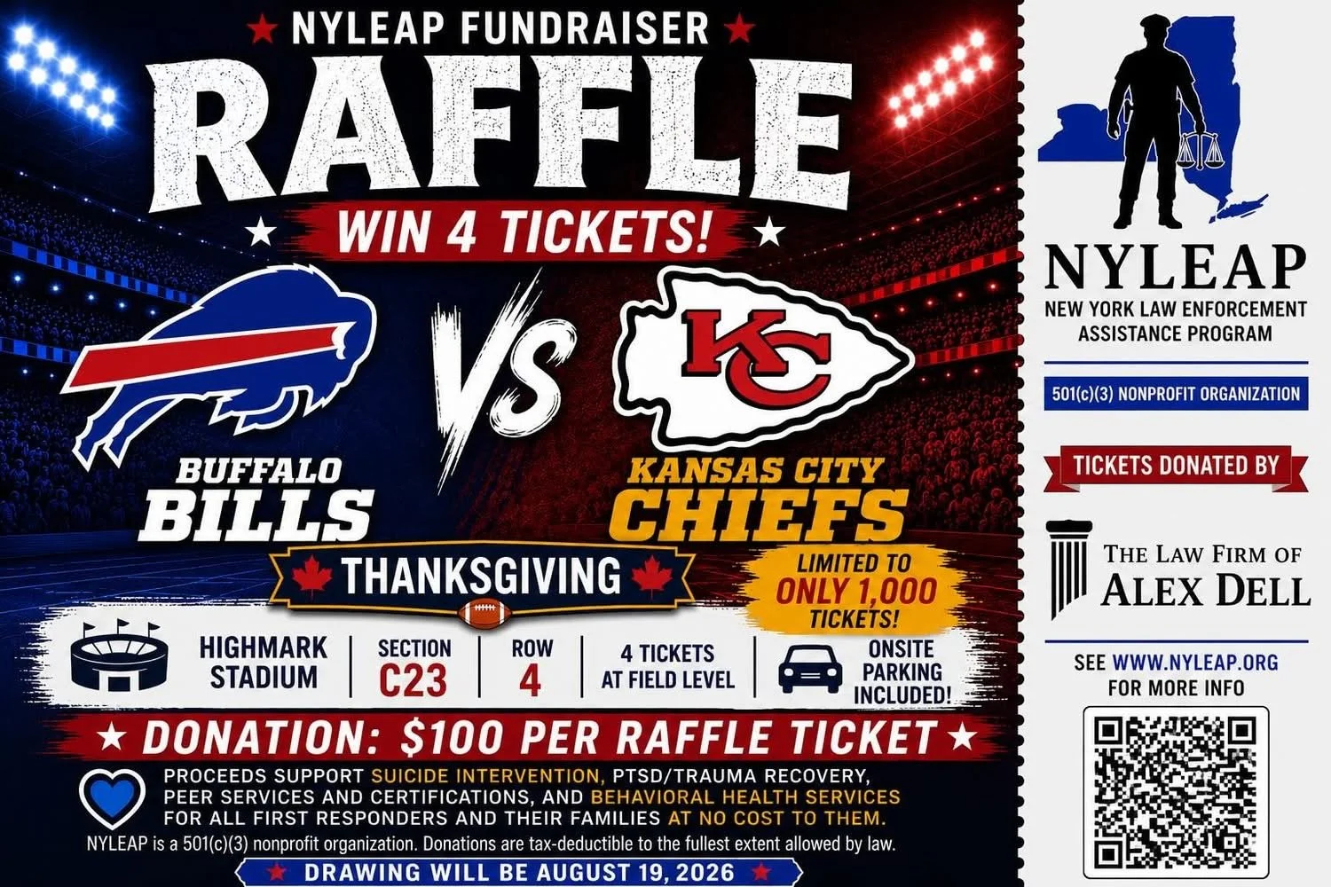 NYLEAP Raffle Drawing: Bills vs Chiefs Thanksgiving 2026