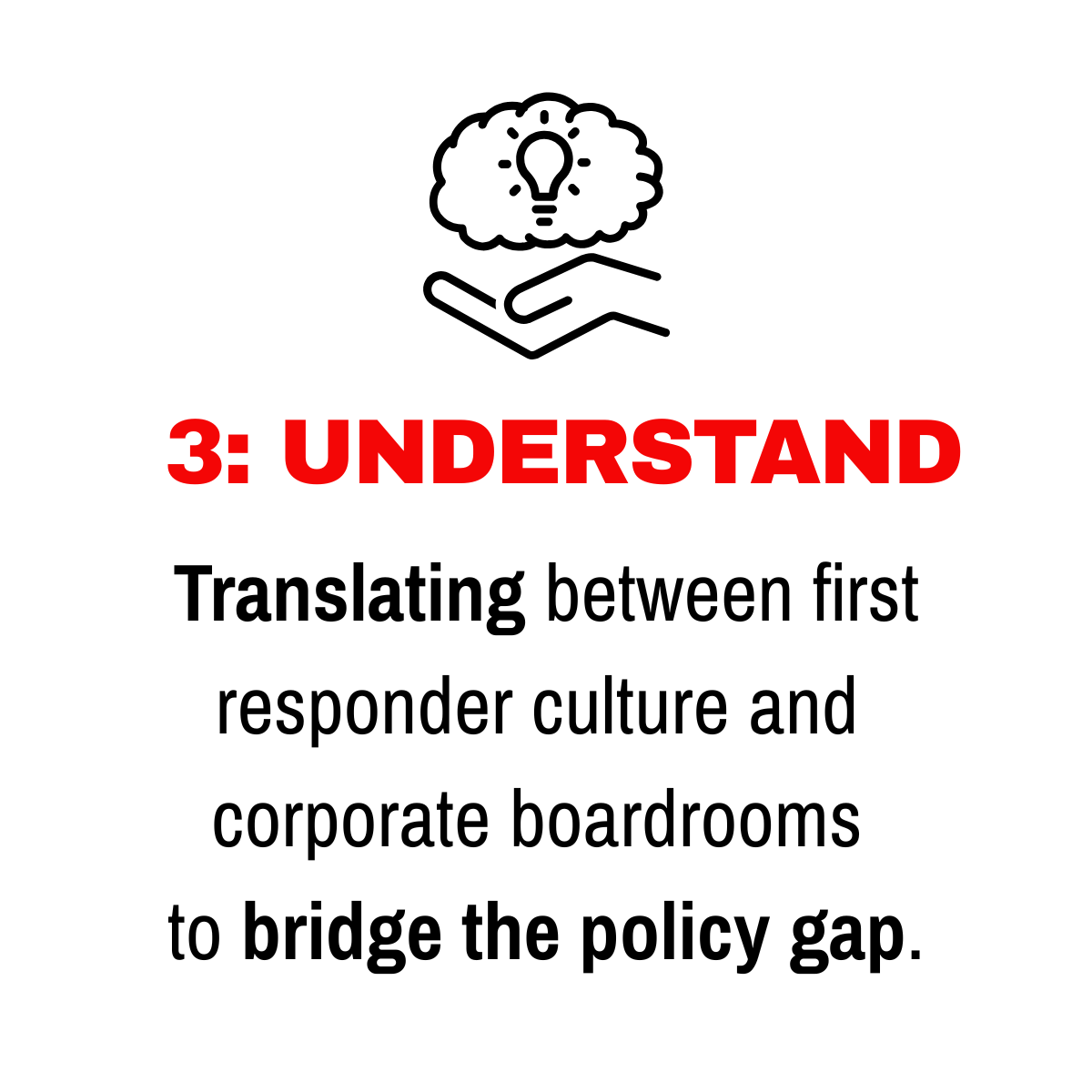 Step 3 in how we replace symbolic support with structured growth is by: translating between first responder culture and corporate boardrooms to bridge the policy gap.