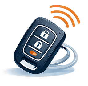Car lockouCar key replacement service showing a modern vehicle key fob.