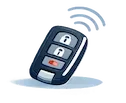 Car key fob with remote buttons and signal waves