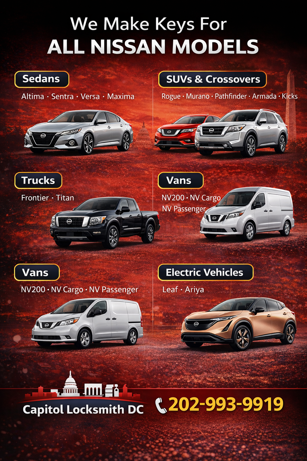 We Make Keys For ALL NISSAN MODELS