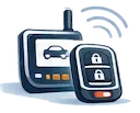 Close-up of car key fob with lock and unlock buttons