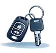 Set of car keys with a key fob and a remote control