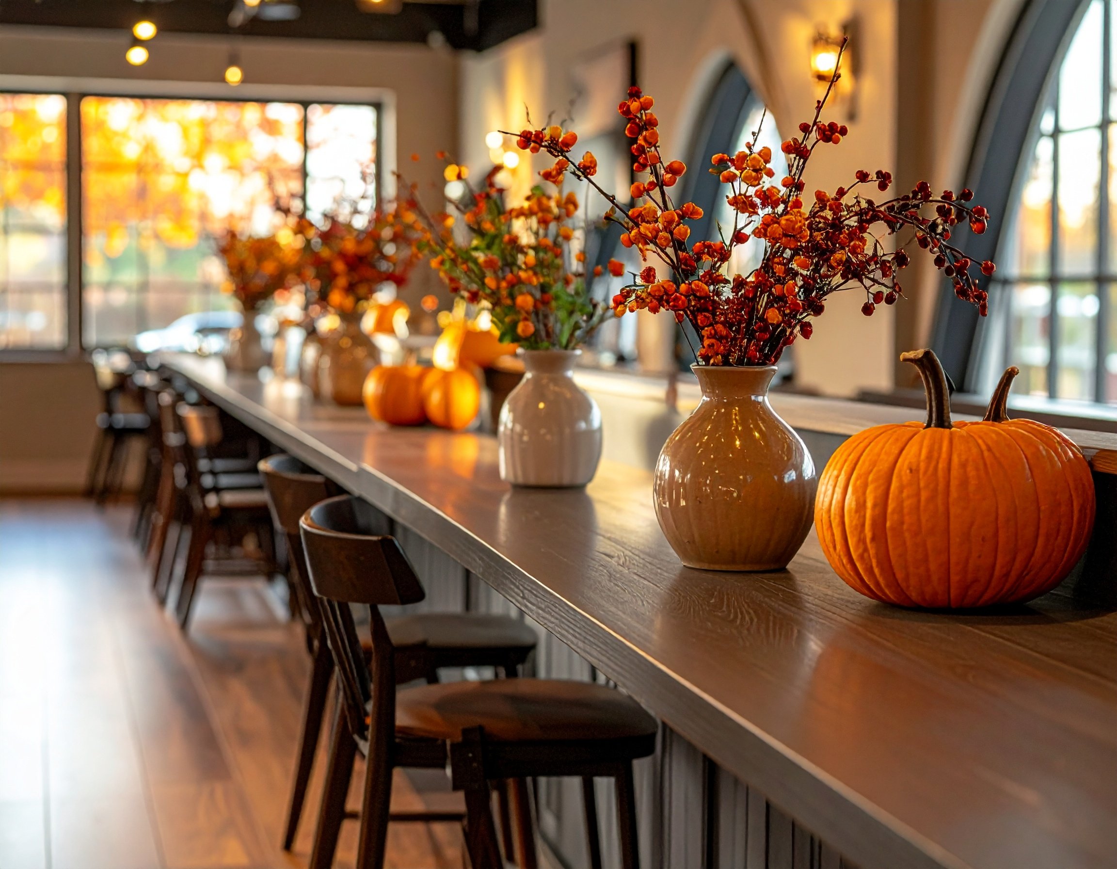 Firefly_Autumn floral and décor arrangement in a restaurant interior, small ceramic vases wit 237680.jpg