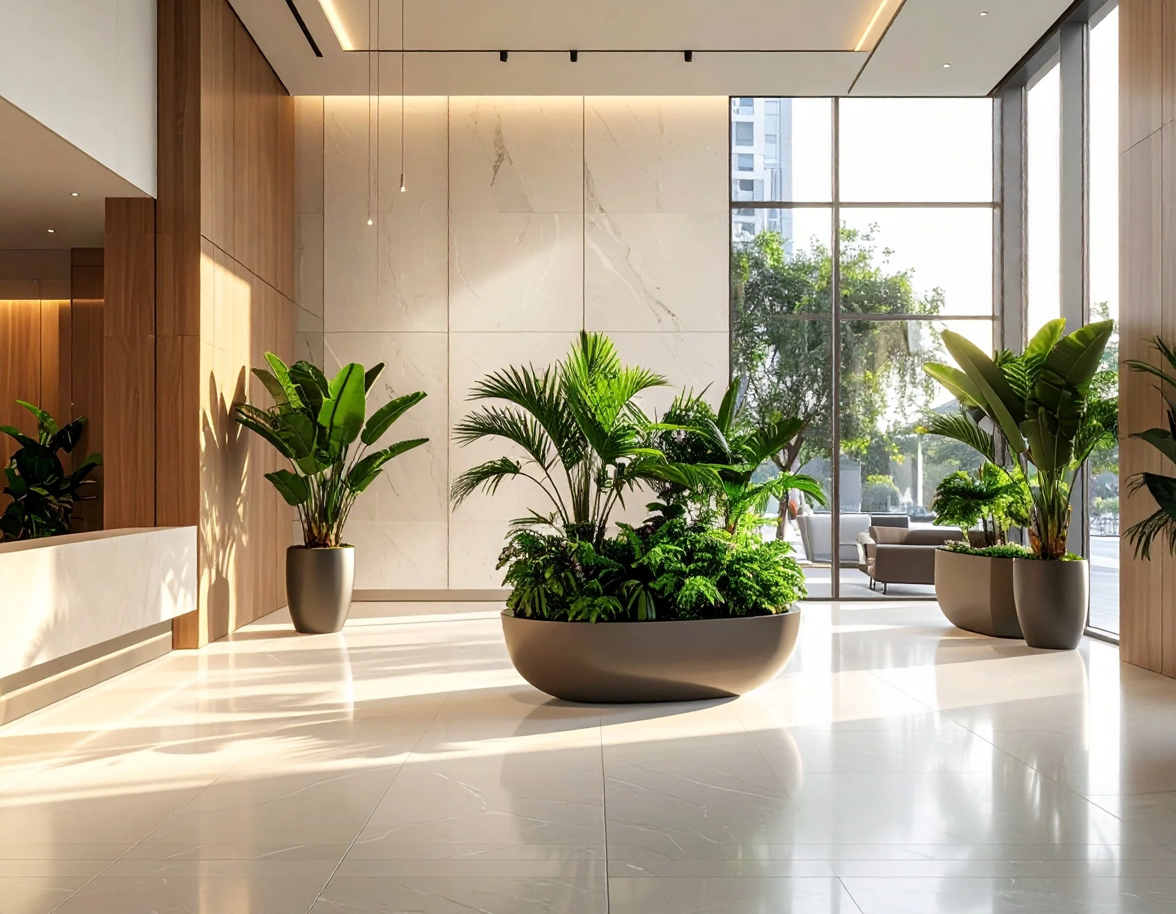 Firefly_A refined interior commercial lobby in Seattle featuring a minimal arrangement of scu 425394.jpg