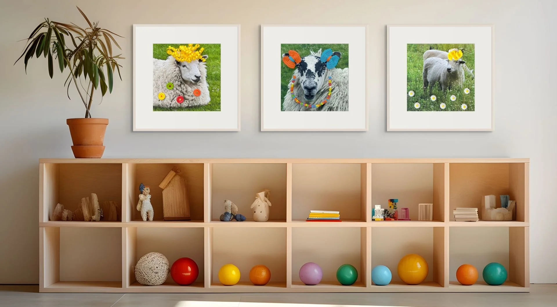 🐑✨ Meet the Flock! ✨🐑 

A little wool, a lot of whimsy &mdash; these three are part of Sweet Dot Studio&rsquo;s Farm Animal Collection, where each piece brings a smile and a splash of color to your walls. 

From Floyd&rsquo;s flower crown to Wooly&