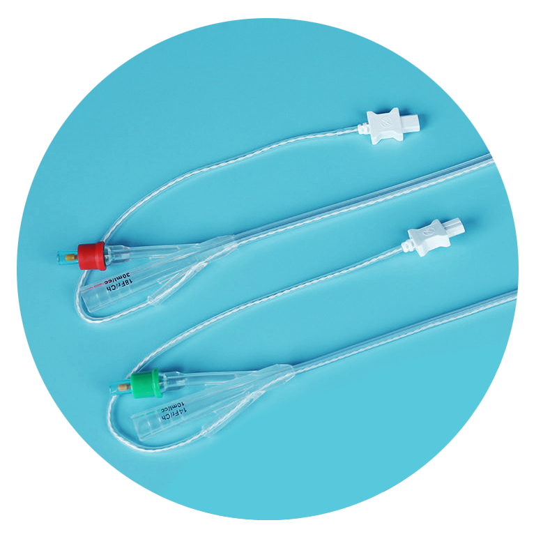Medical tubing with connectors on a blue background.