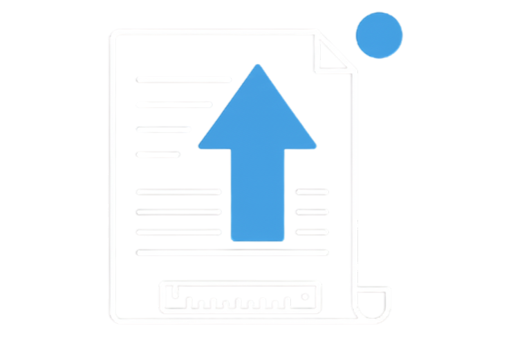 Illustration of a document with message lines, a large upward arrow, and colorful lines for emphasis, symbolizing uploading or sharing data.