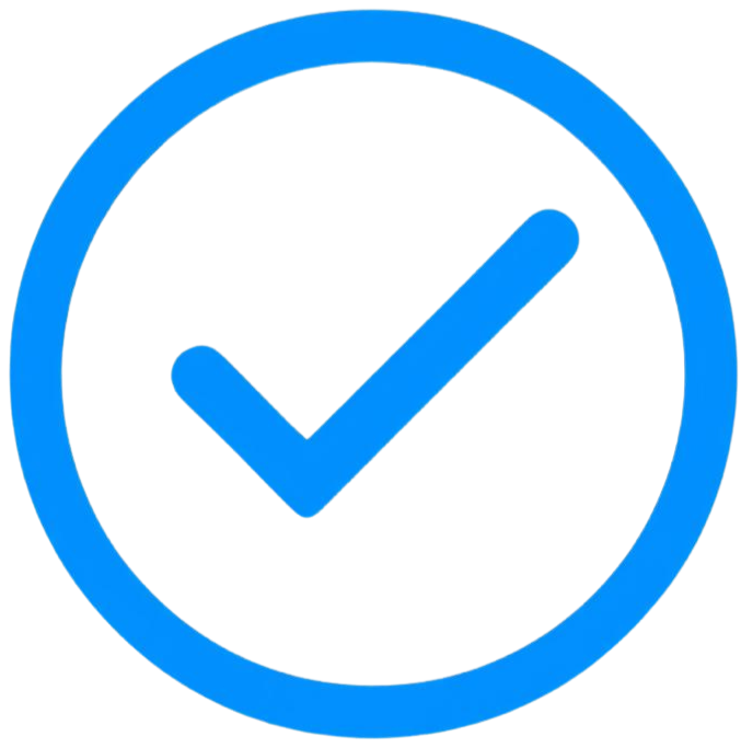 Blue checkmark inside a circle, symbolizing approval or completion.