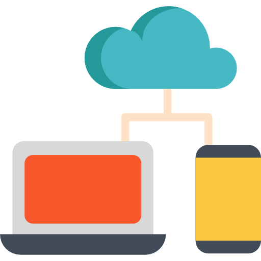 Cloud connected to a laptop and a smartphone, representing cloud computing or data transfer.