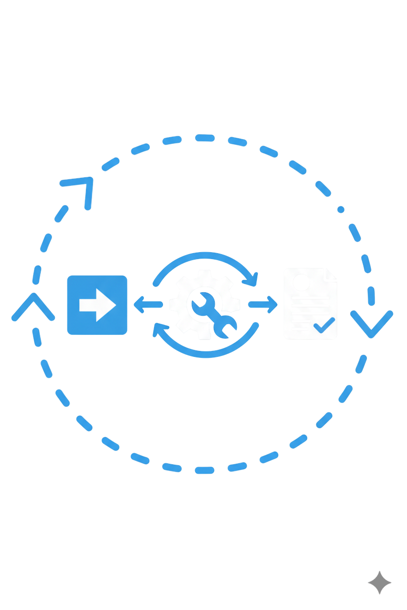 Digital illustration of a user interface with a blue envelope, white checkmark, and a gear icon, representing email or settings.