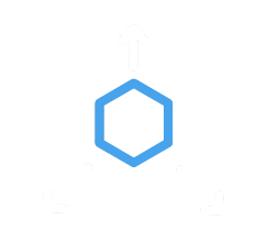 A diagram of a blue hexagon with three white arrows pointing outward from its vertices.