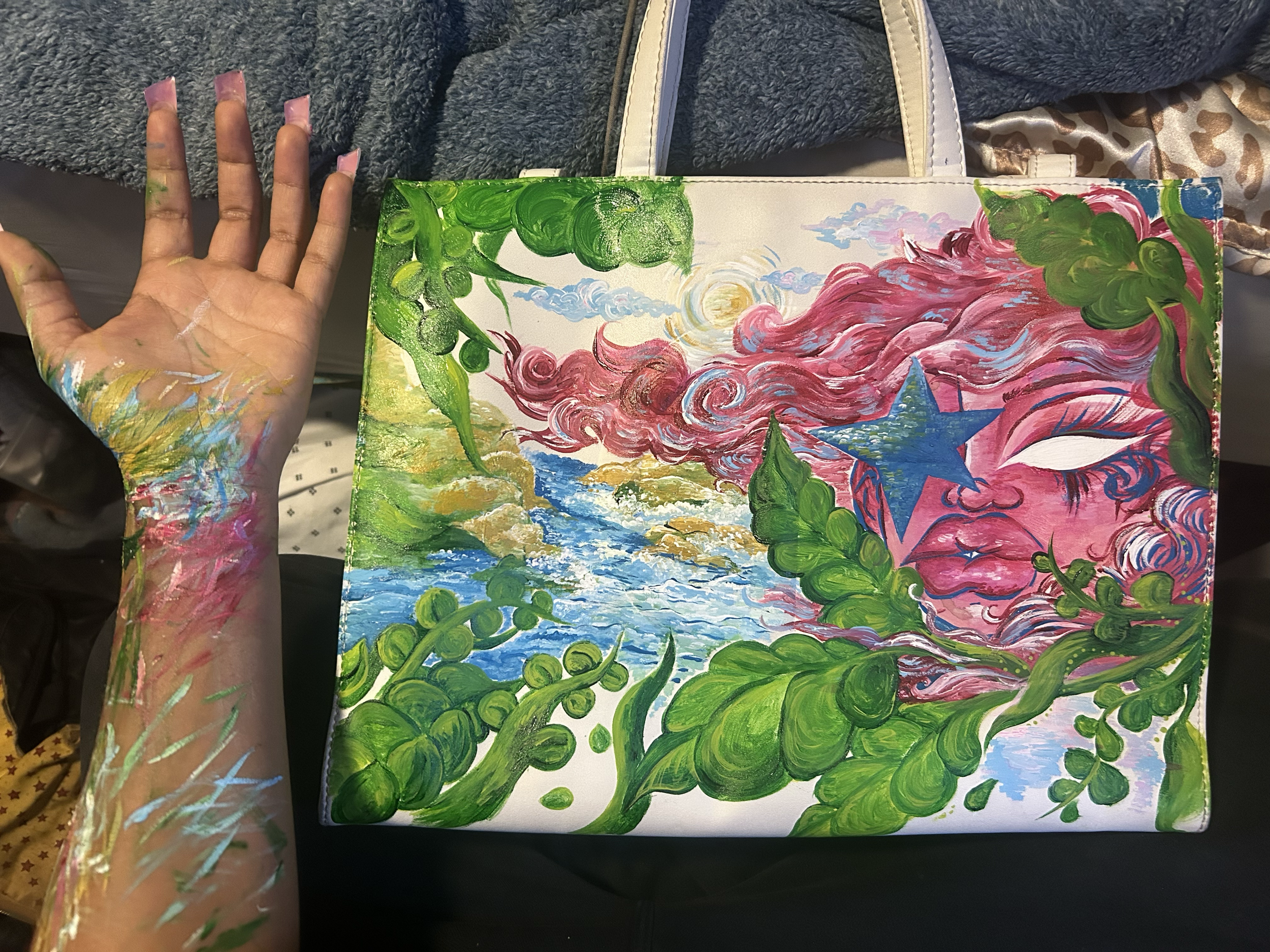 acrylic on an upcycled Telfar bag