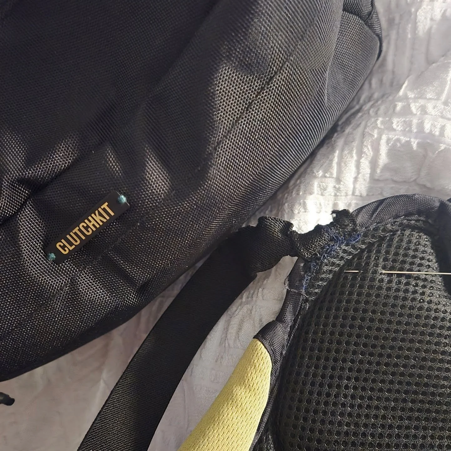 Travel tournament. 10pm. Critical equipment failure.

We know what you need because we live it too.  Our HockeyBox has a few repair options (velcro, sewing, laces), and we chose needle &amp; thread today.  It will hold until we can replace it.

Today