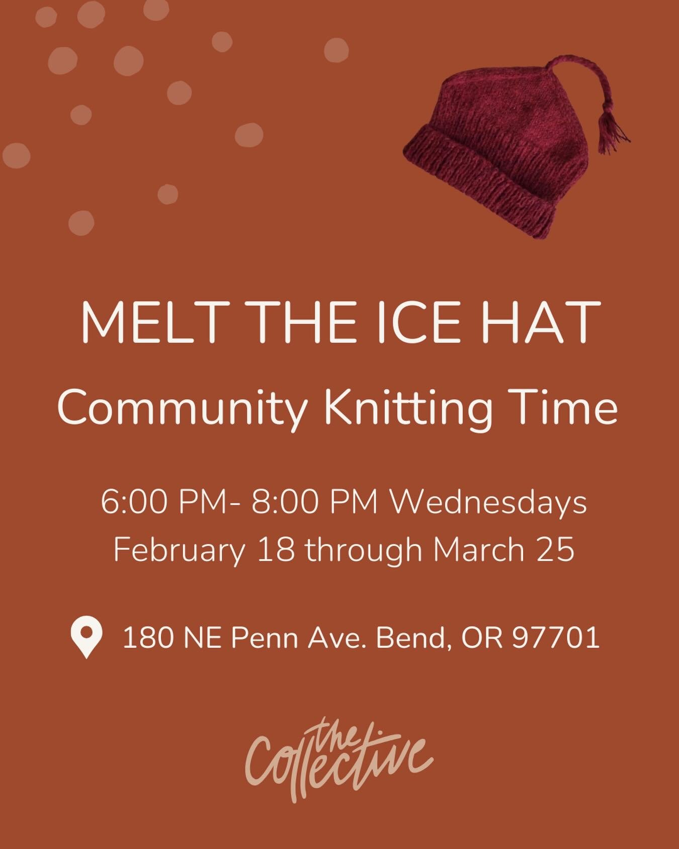 All are welcome! Knitting pattern provided. Please bring your own yarn and knitting supplies ✨
