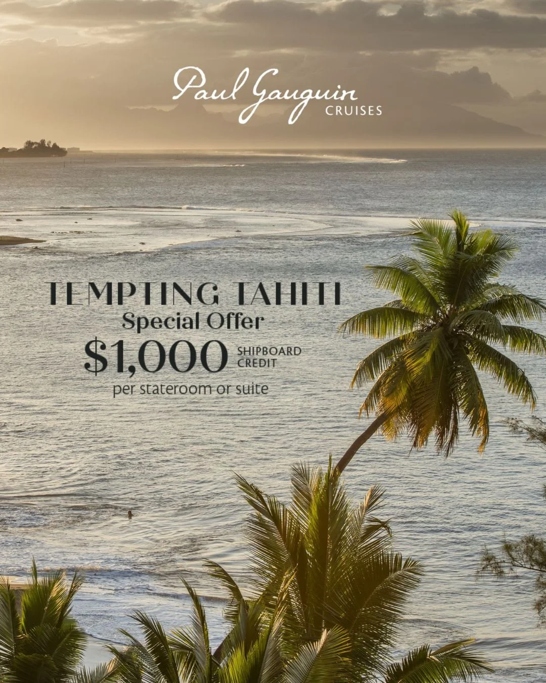 🚢 Set sail to Bora Bora 🌺
The best way to explore the Islands of Tahiti is aboard the casually elegant 330-guest m/s Paul Gauguin. With all-inclusive amenities and now offering 💳 $1,000 in Ship Board Credit per stateroom/suite on ALL NEW 2026 book