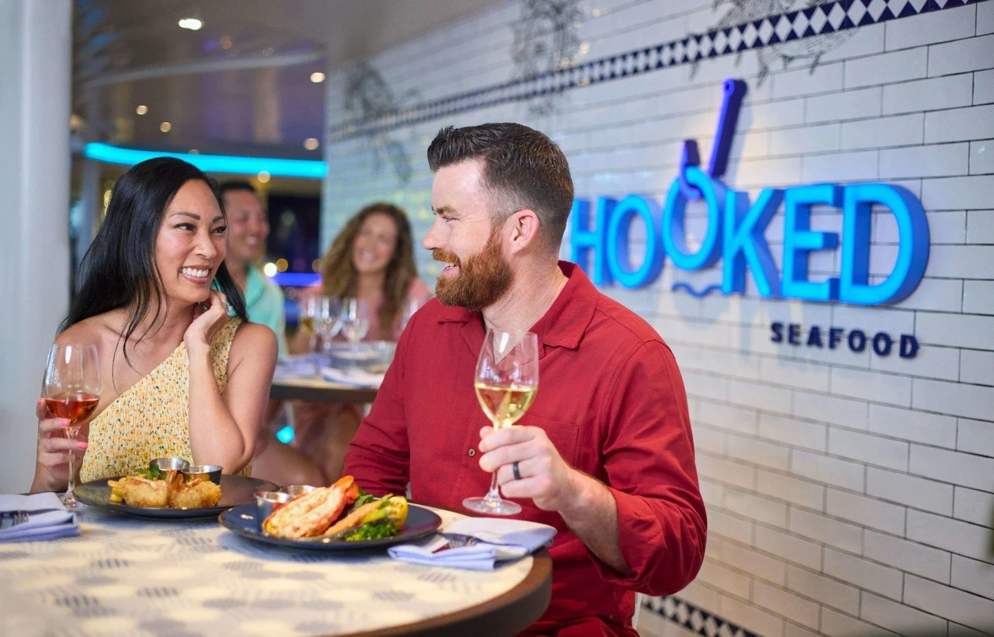 Indulge in a seafood lover's paradise at Hooked Seafood, only on Royal Caribbean! 🦪 ✨Savor the flavors of New England, from crispy Maryland crab cakes to delicious Maine lobster rolls. 🦀 Treat yourself to the taste of summer, any time of the year! 