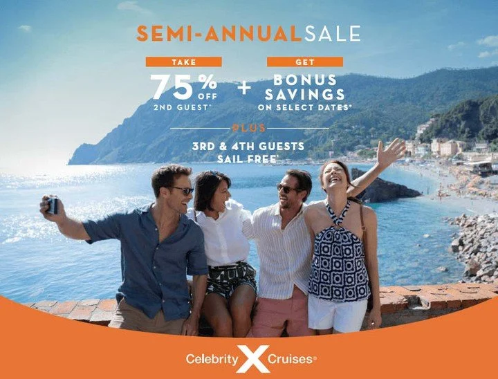 Now is the time to book. ✨
Celebrity Cruises&rsquo; Semi-Annual Sale is here with 75% off the 2nd guest, bonus savings, and 3rd &amp; 4th guests sailing free on select sailings.

Let me help you lock in the best value and plan your perfect getaway.
M