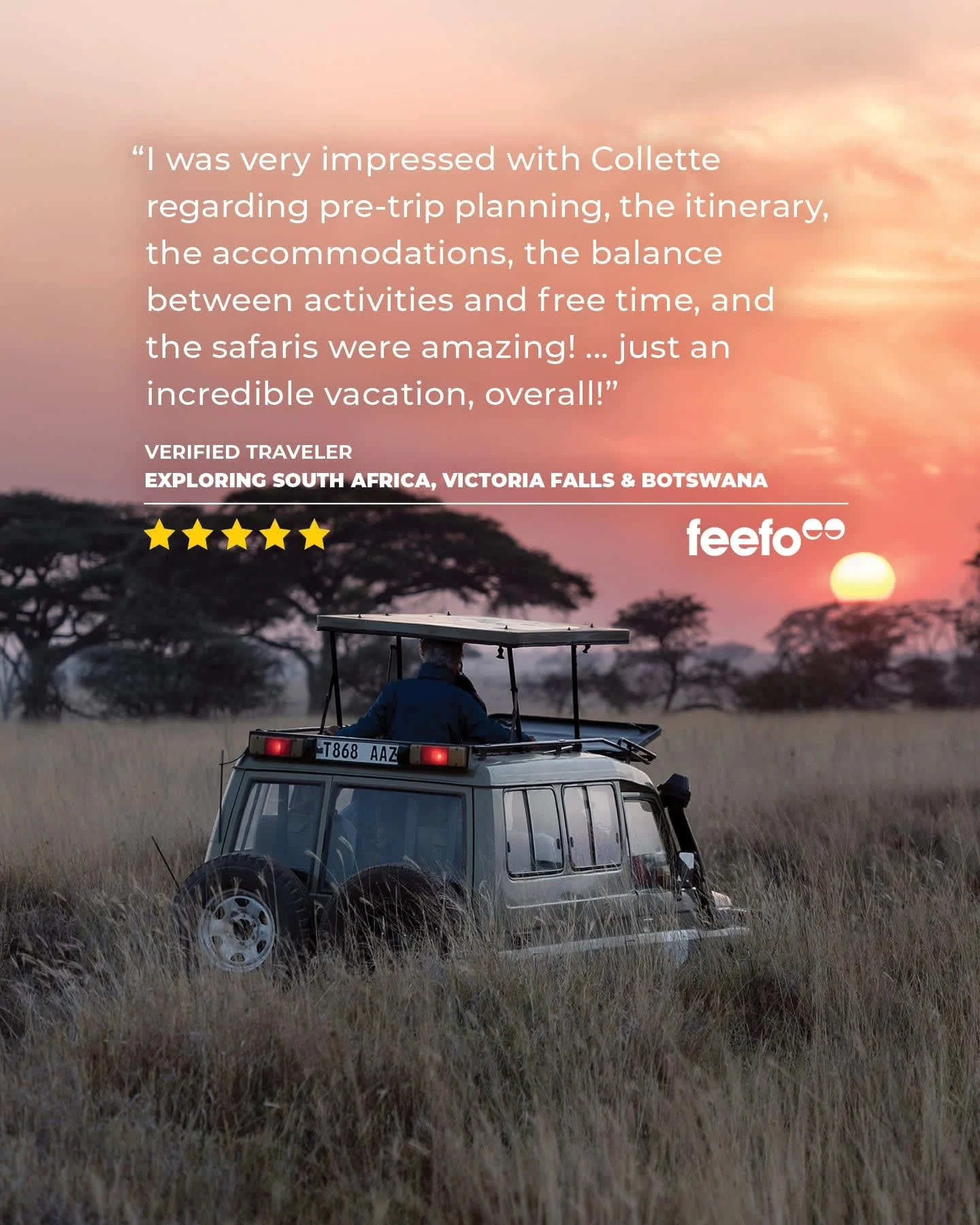 When you experience Africa with Collette, all the details are covered &mdash; so you can simply soak in all that wonder.

Big 5. Winelands. Sundowners. If you're ready to experience the Africa of your dreams, reach out to me at chris@wanderingdogtrav