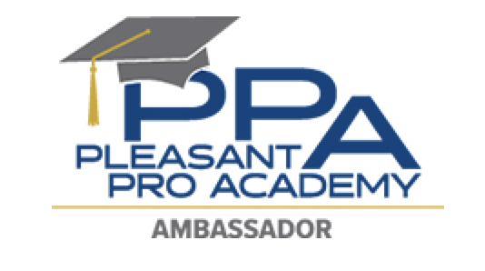 Logo of Pleasant Pro Academy featuring a graduation cap, the initials PPA, and the word 'Ambassador'.