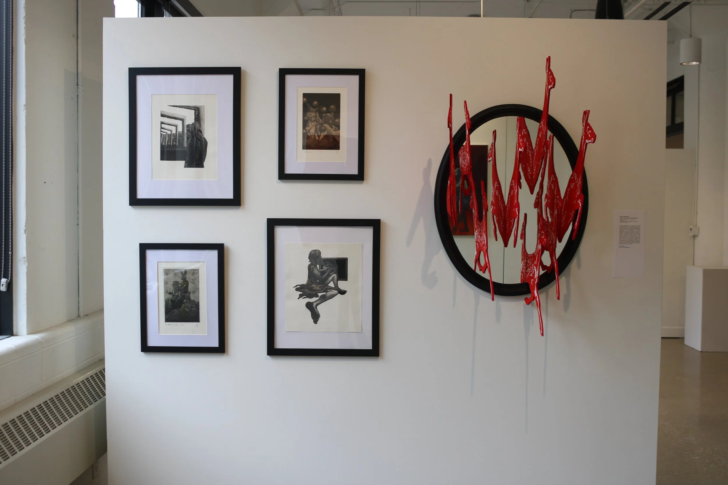 Title: Senior thesis exhibition
Location: Milwaukee Institute of art and Design  
Featuring: Seeking self in sabotage, Product of suppression, My little family, Sisters, Confronting Reality
Date: 2024