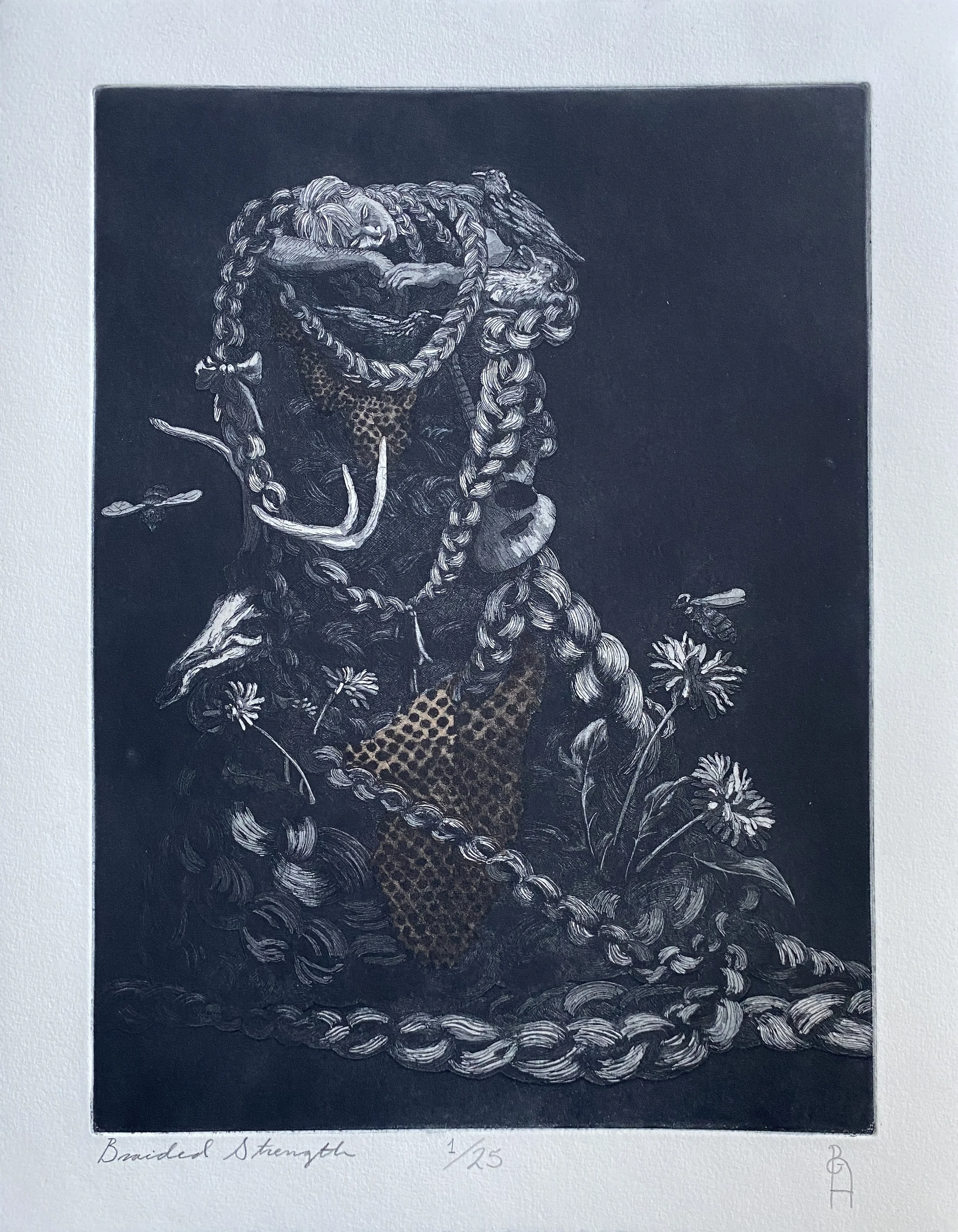 Title: Braided strength 
Date: 2025
Process: Intaglio 