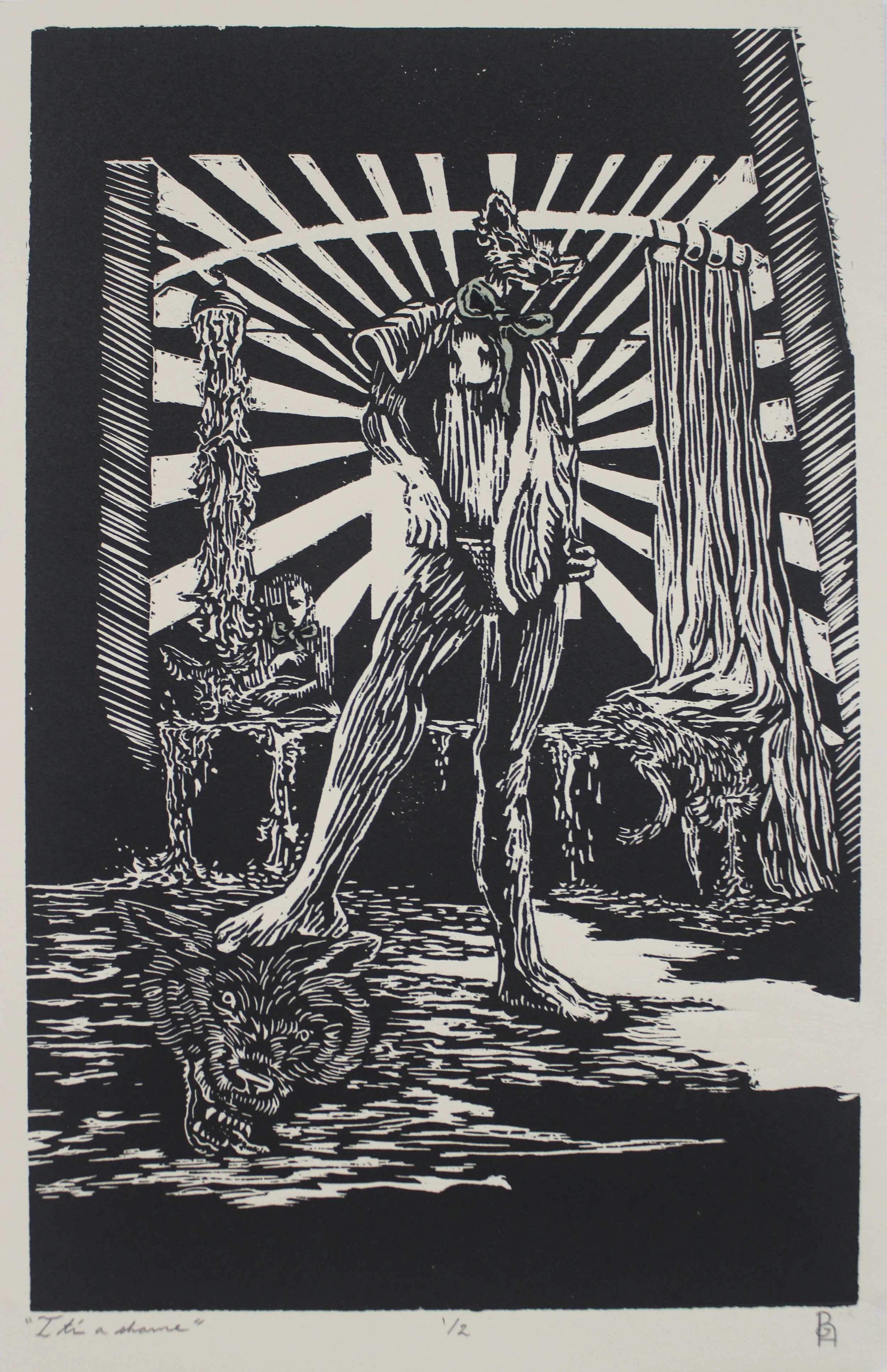 Title: It's a shame 
date: 2025
Process: Woodcut