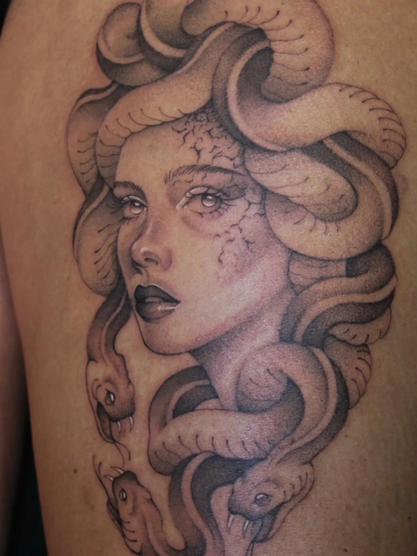 10 / 03 / 25
&bull;
Another Medusa for your feed!! 
&bull;
&bull;
#tattoo #tattooartist #omaha #omahatattoo #omahatattooartist #nebraska #nebraskatattoo #nebraskatattooartist #femaleartist #medusa #medusatattoo